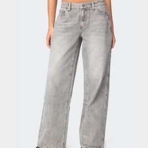 Edikted Light Gray Wide Leg Jeans